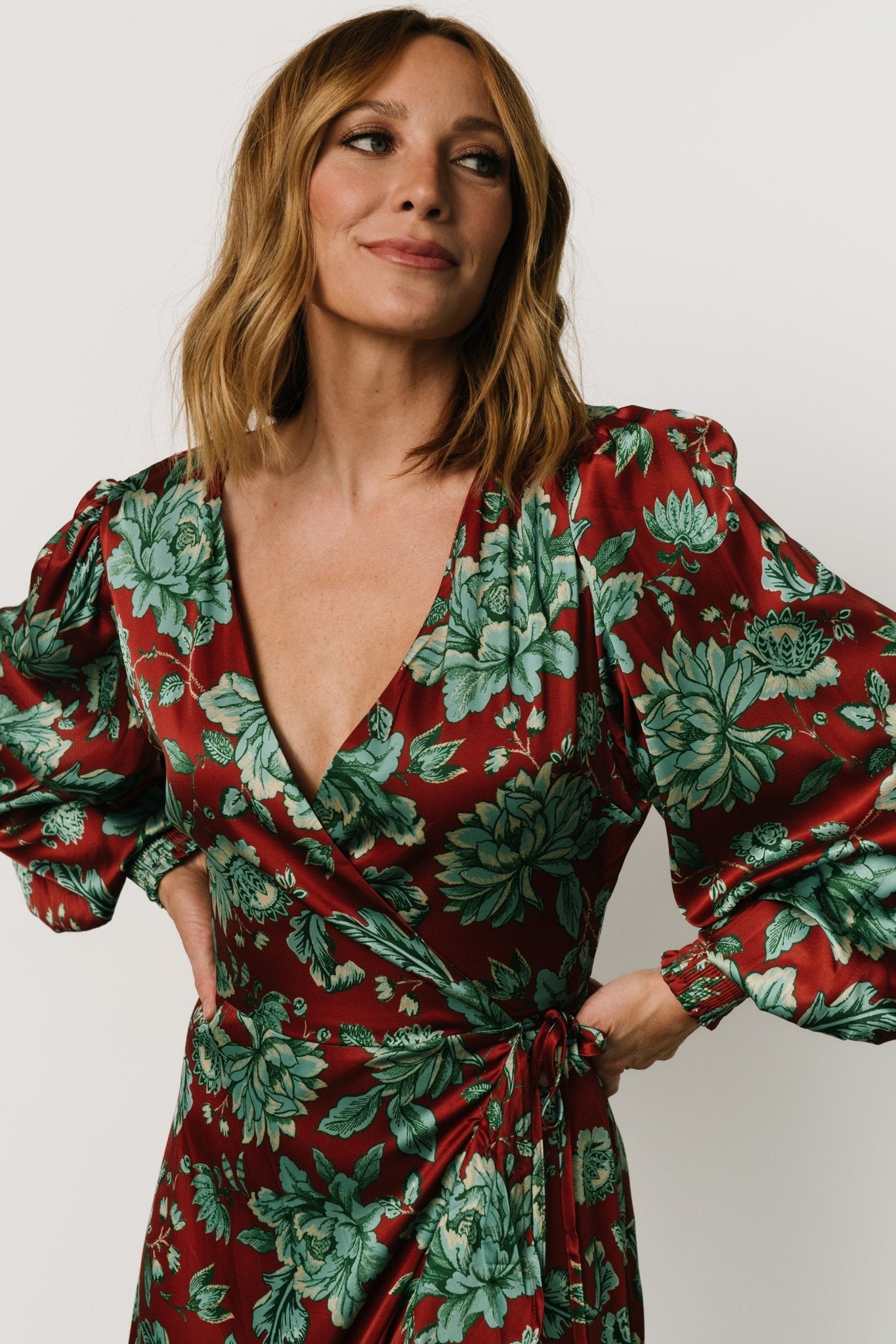 Lavinia Ruffle Maxi Dress | Rust + Green Floral