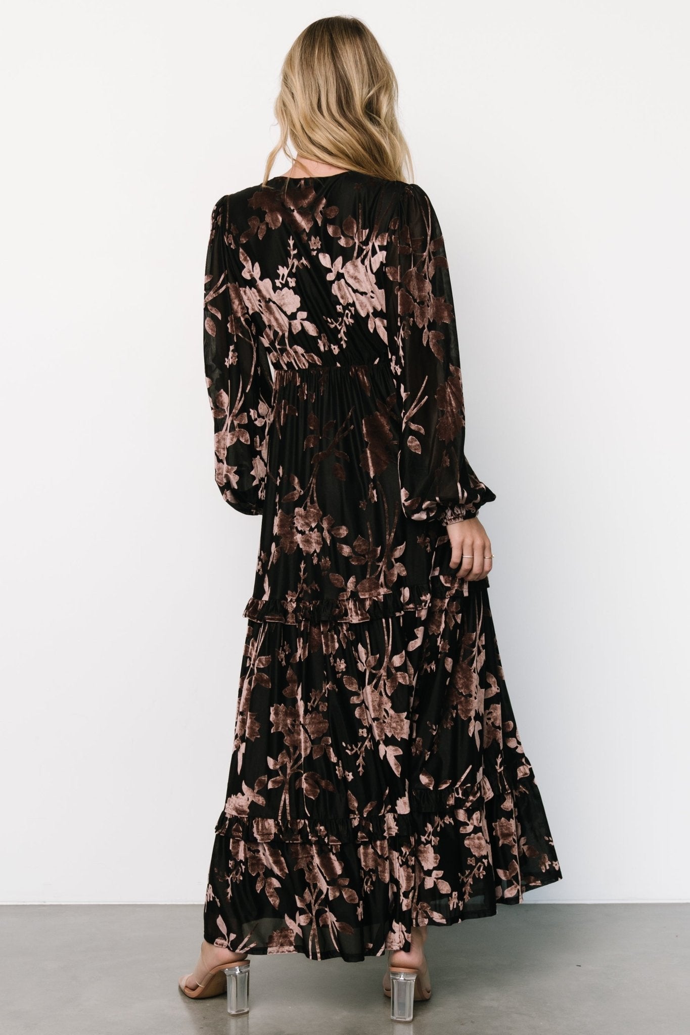 Liana Velvet Embossed Maxi Dress | Black