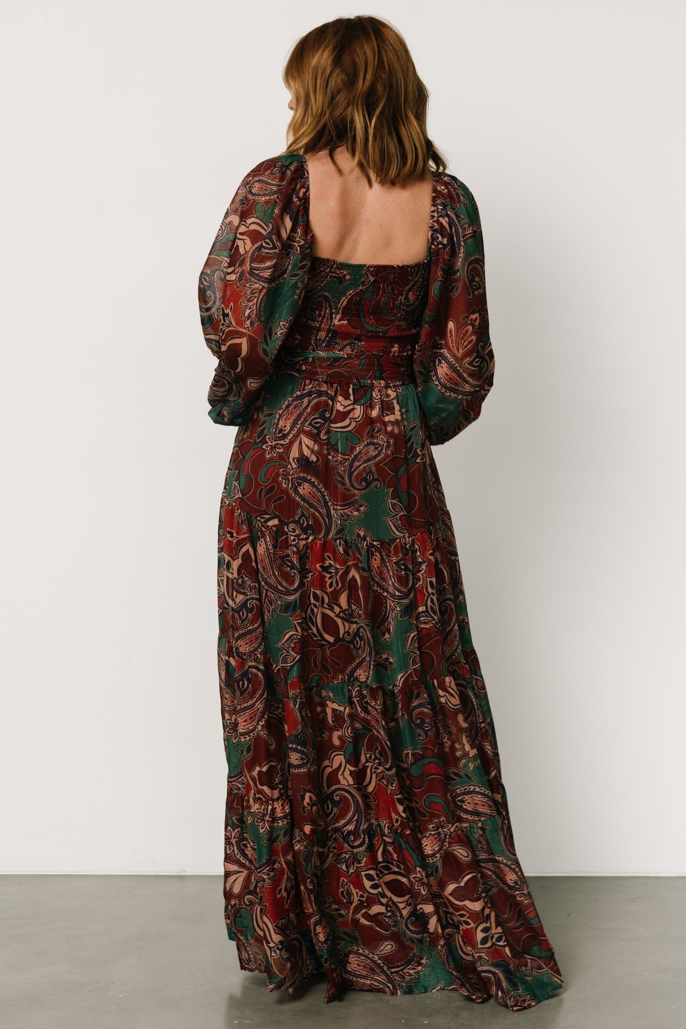 Livia Maxi Dress | Dark Green + Wine Multi