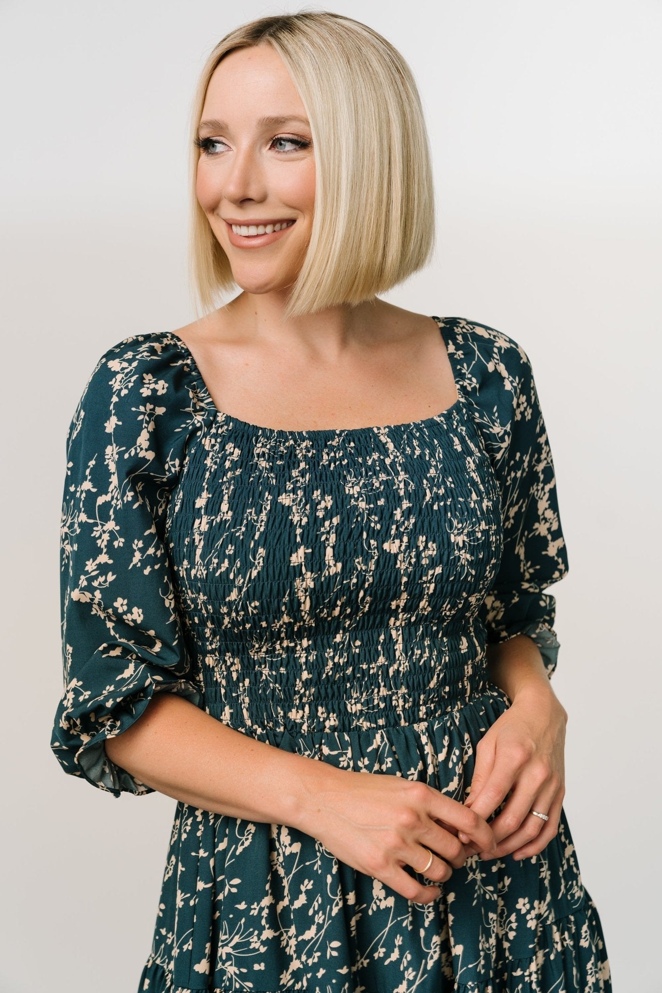 Marta Smocked Midi Dress | Topaz + Blush