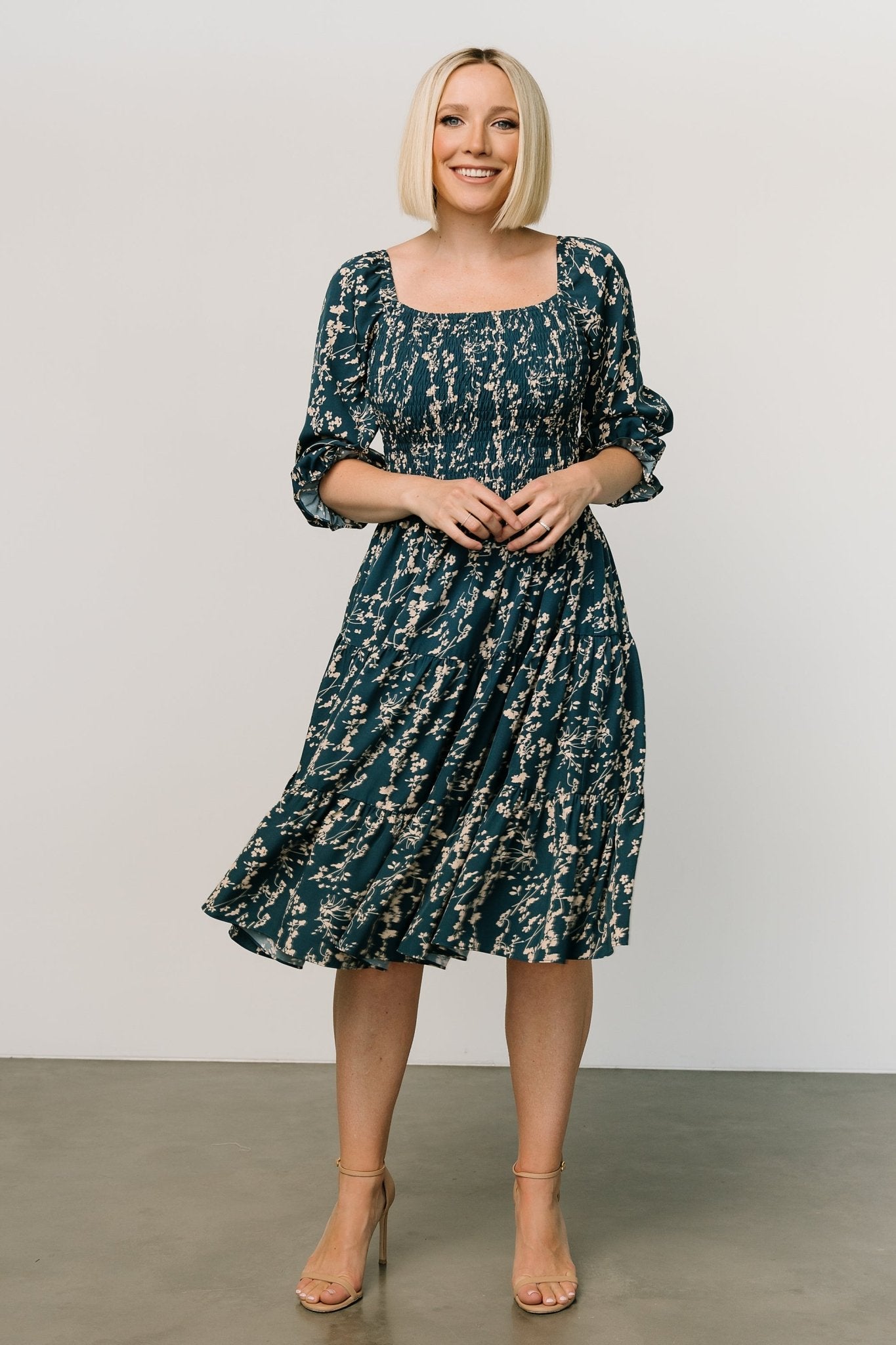 Marta Smocked Midi Dress | Topaz + Blush