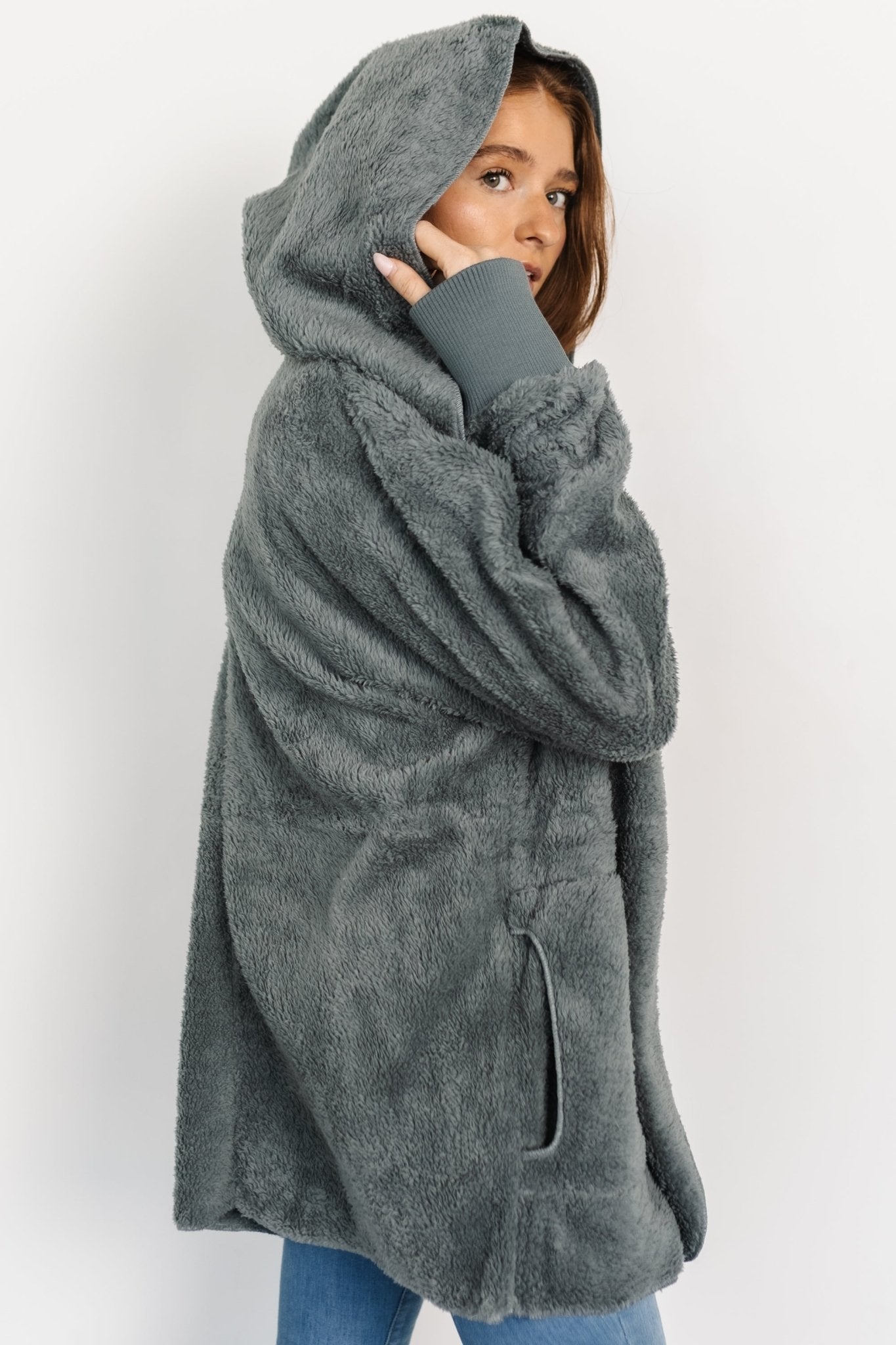 Melrose Teddy Jacket | Dusty Blue