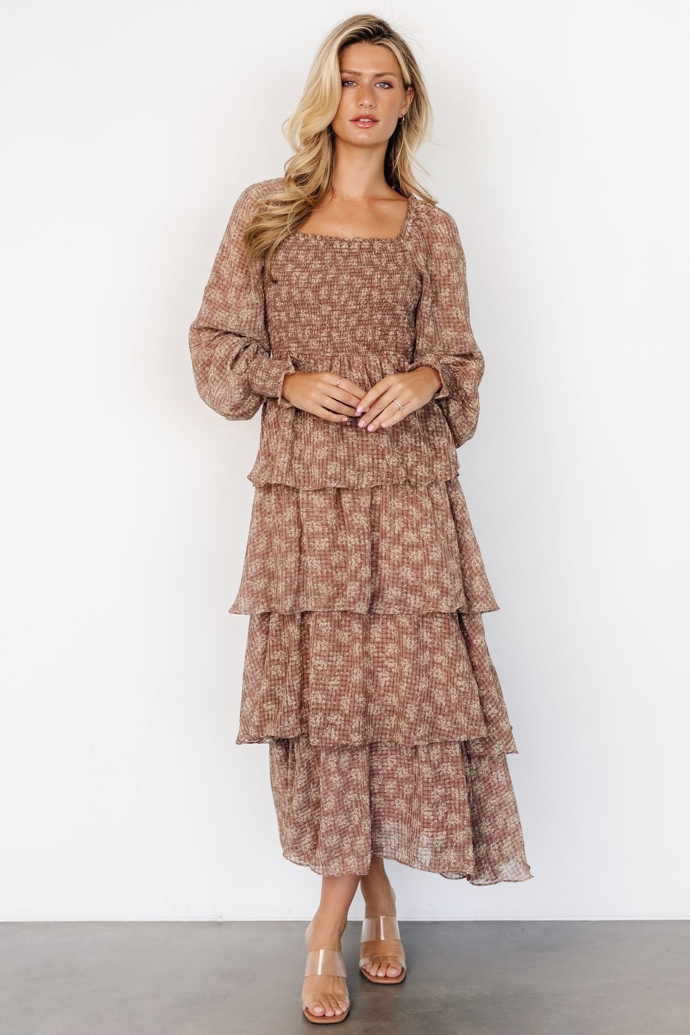 Miranda Tiered Maxi Dress | Latte Floral