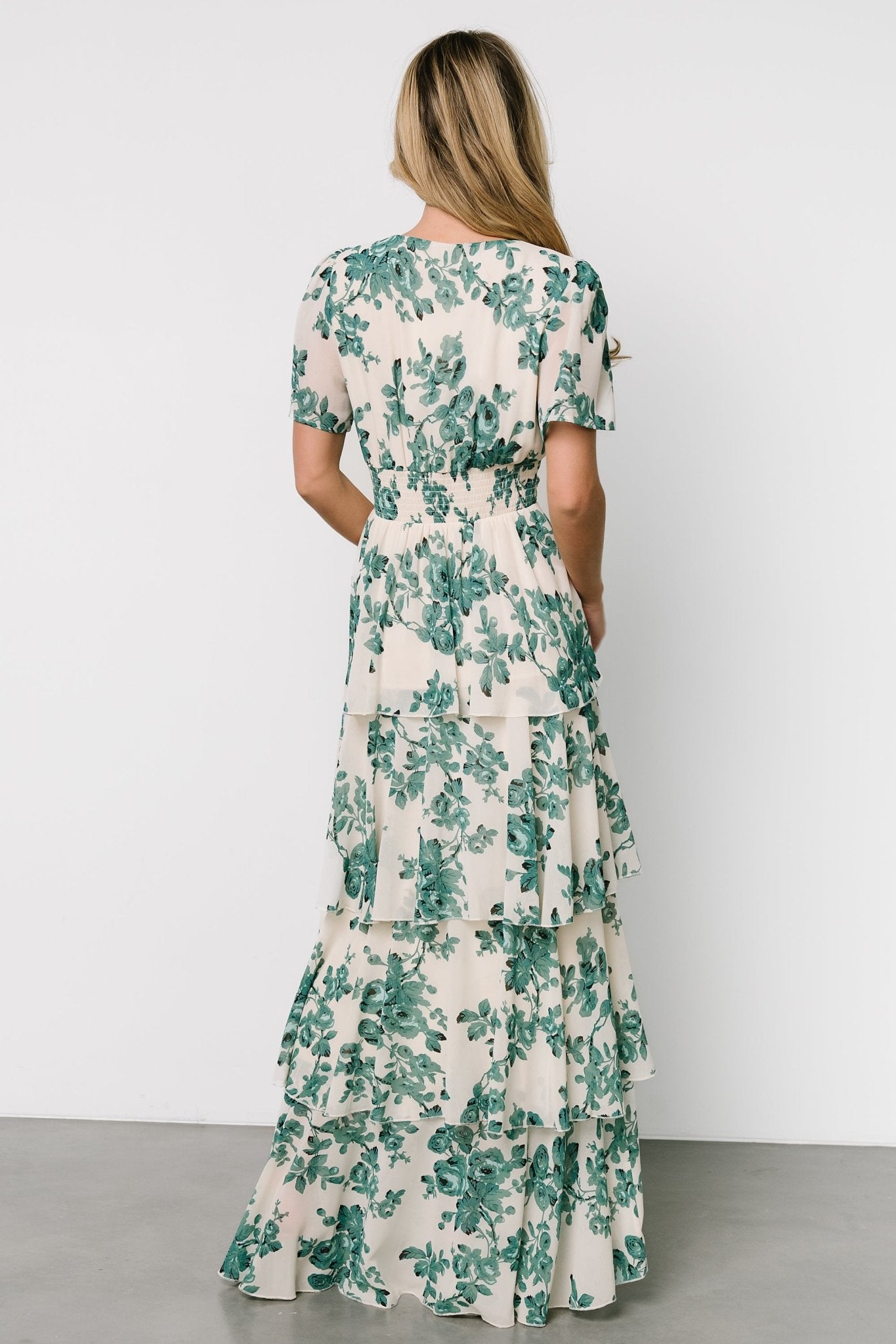 Montaigne Ruffle Maxi Dress | Ivory + Green Floral