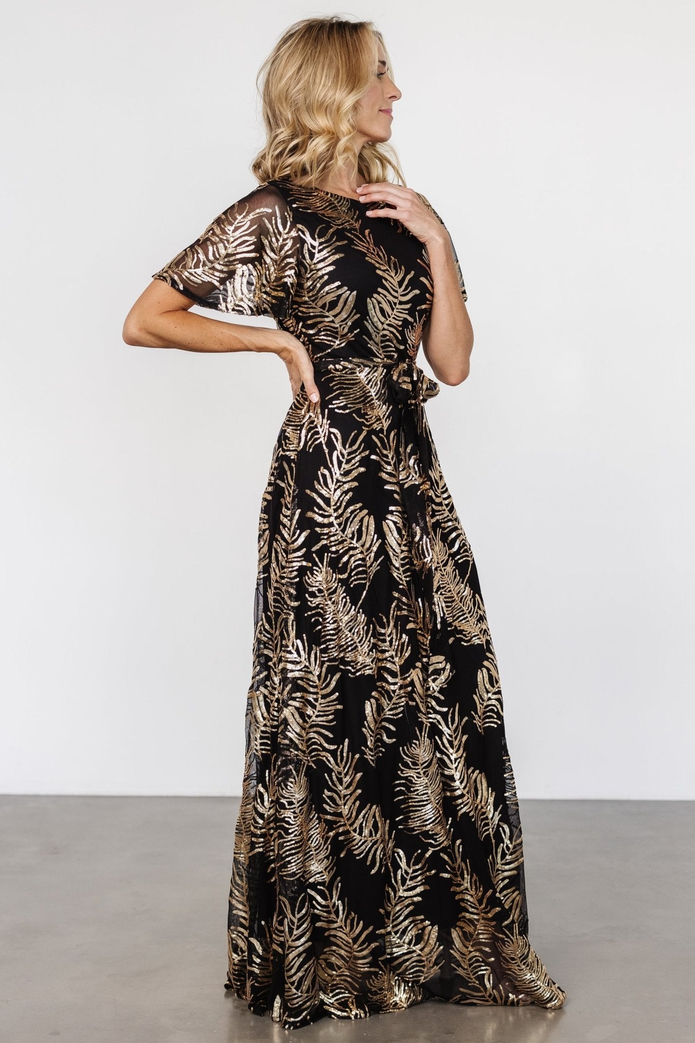 Muse Sequin Maxi Dress | Black + Gold