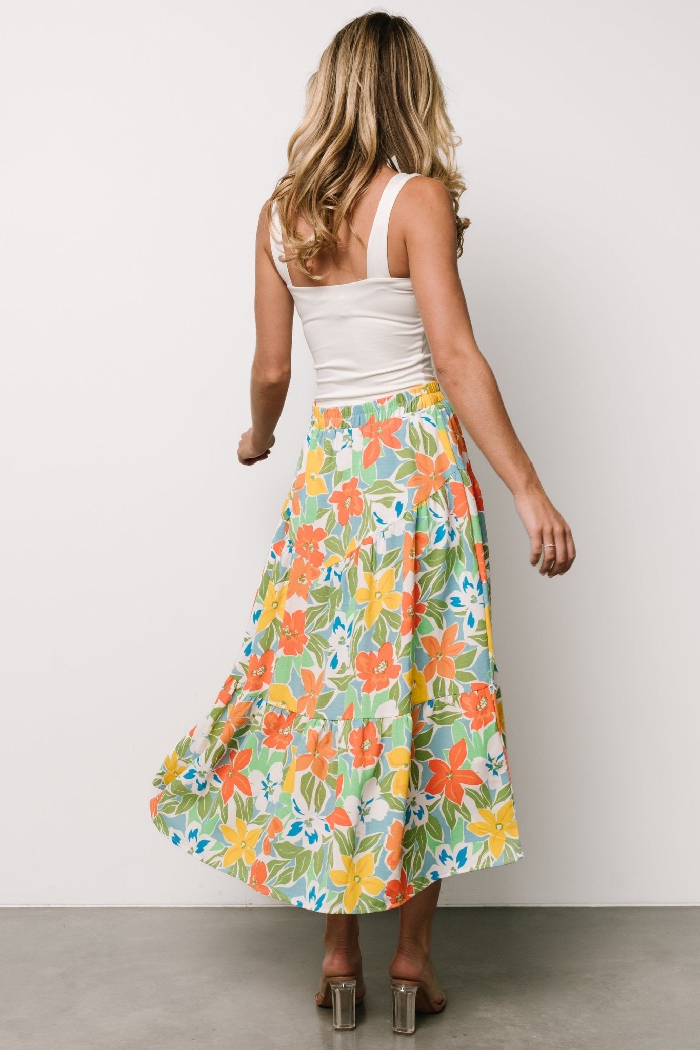 Nika Tiered Skirt | Orange + Blue Floral