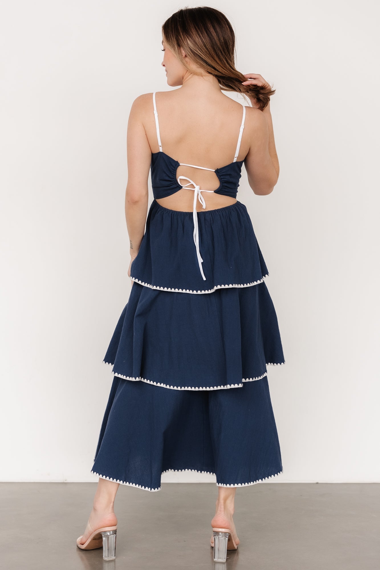 Odette Tiered Dress | Navy + White