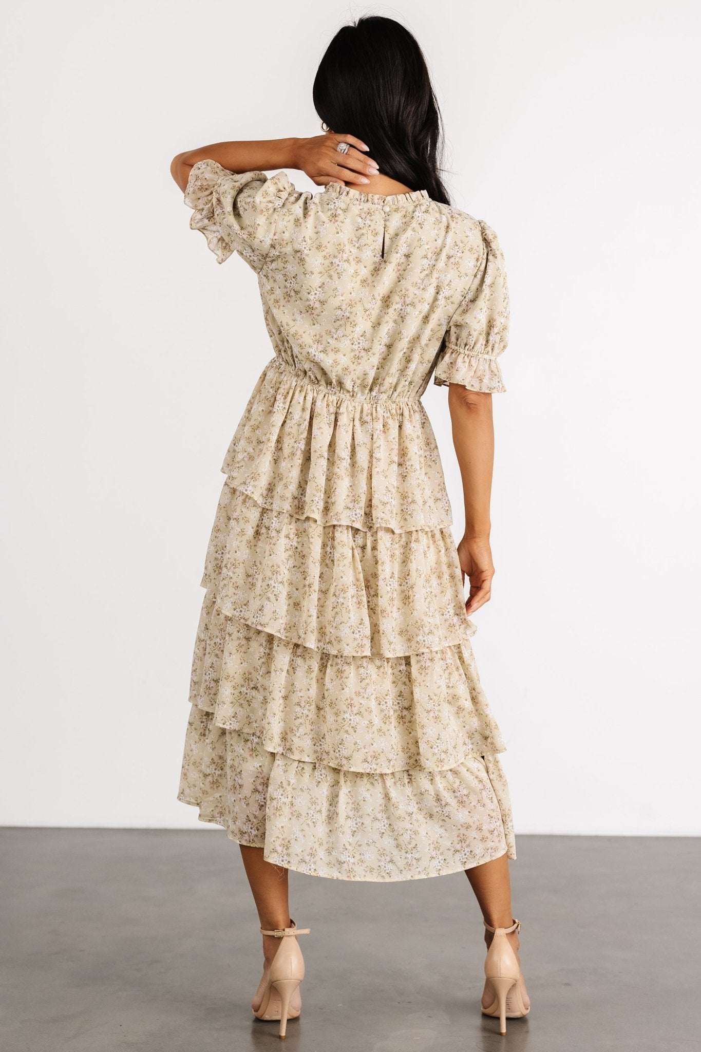 Pia Tiered Midi Dress | Light Sage Floral