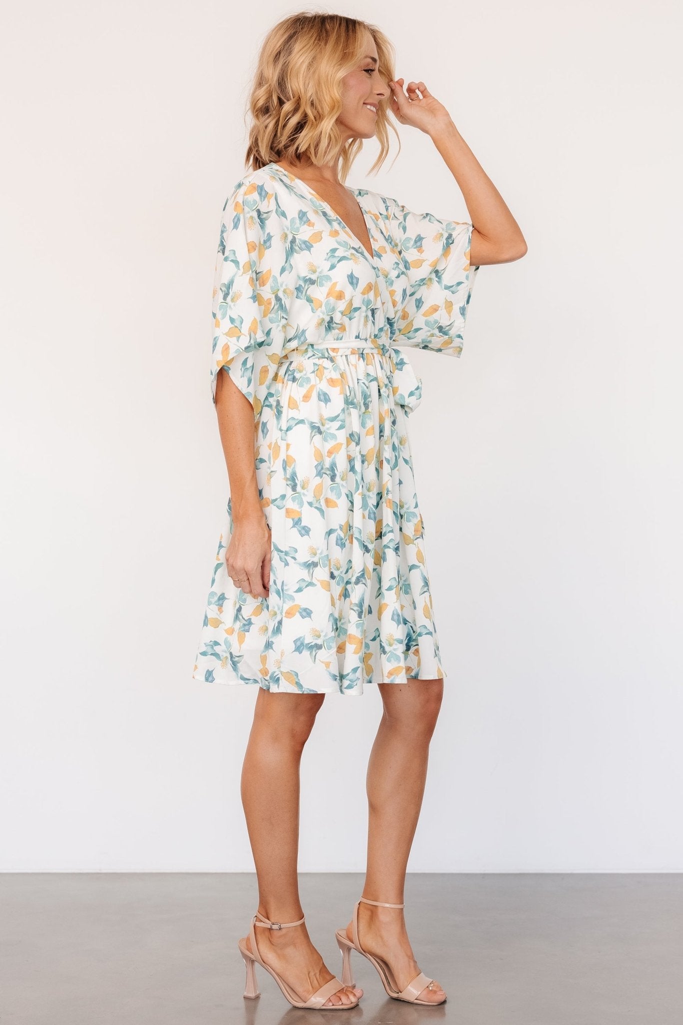 Raina Kimono Short Dress | Off White Multi Floral