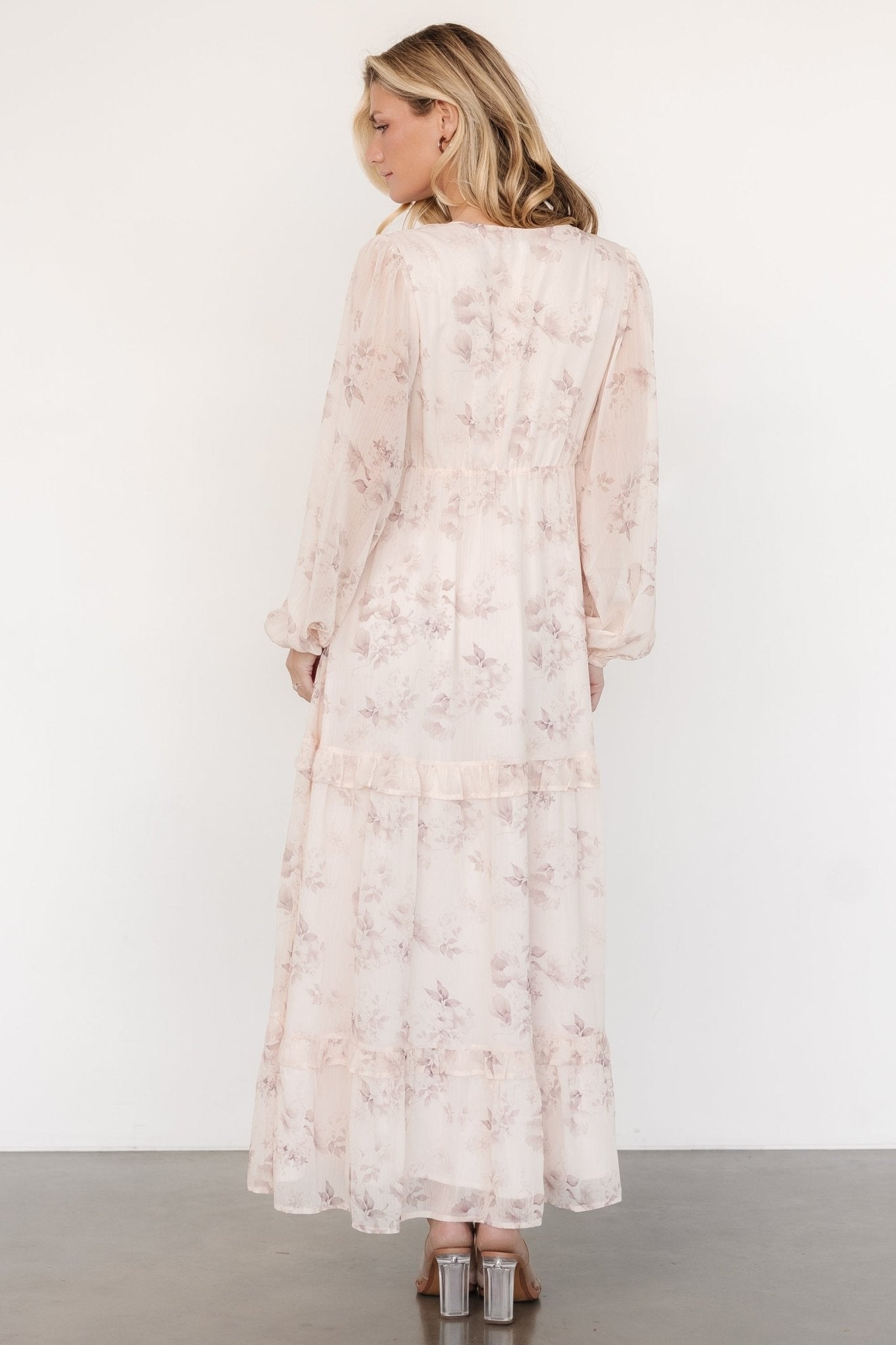 Rumi Deep V Maxi Dress | Beige + Clove Floral