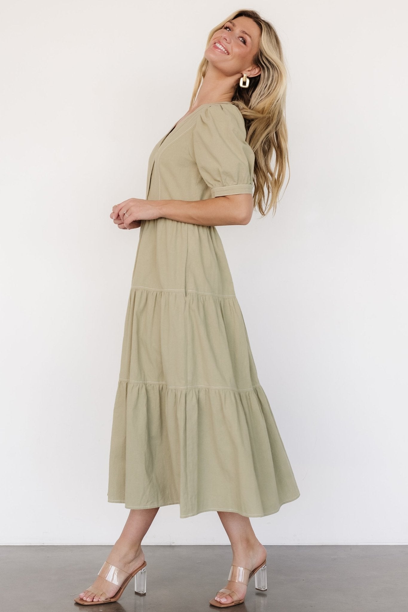 Shelby Button Top Dress | Sage Green