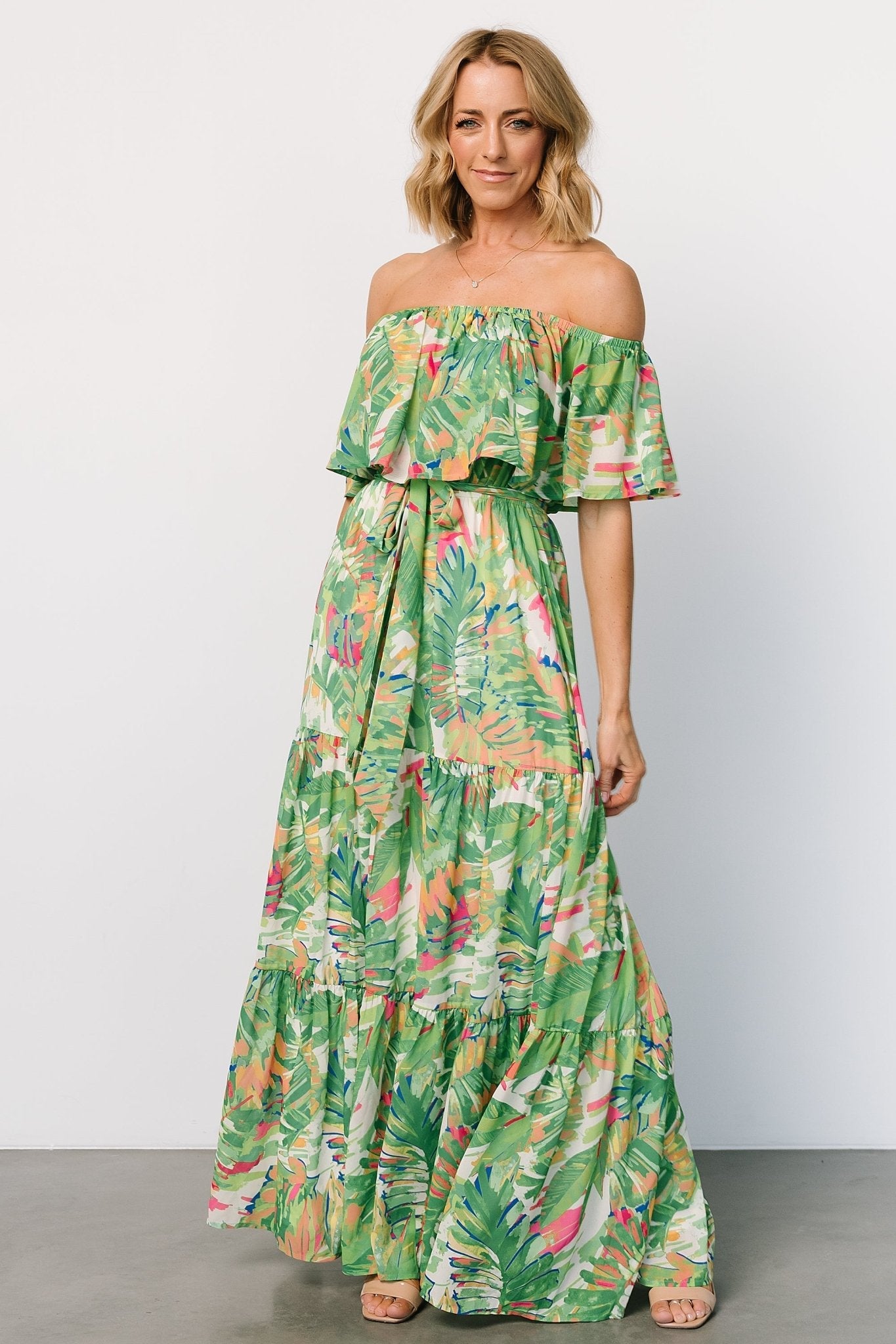 Sonoma Off Shoulder Maxi Dress | Green Multi