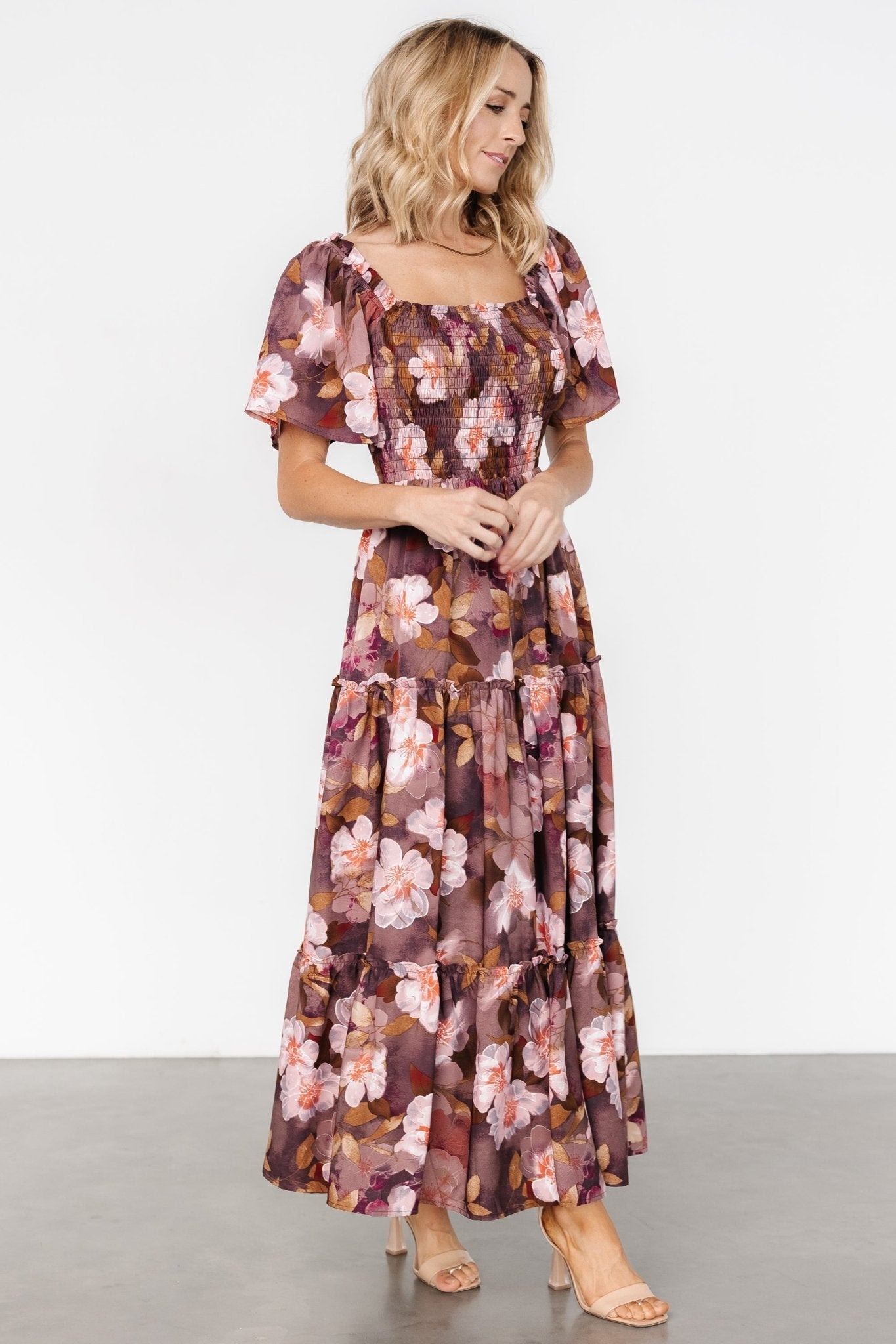 Southampton Smocked Maxi Dress | Brown Floral
