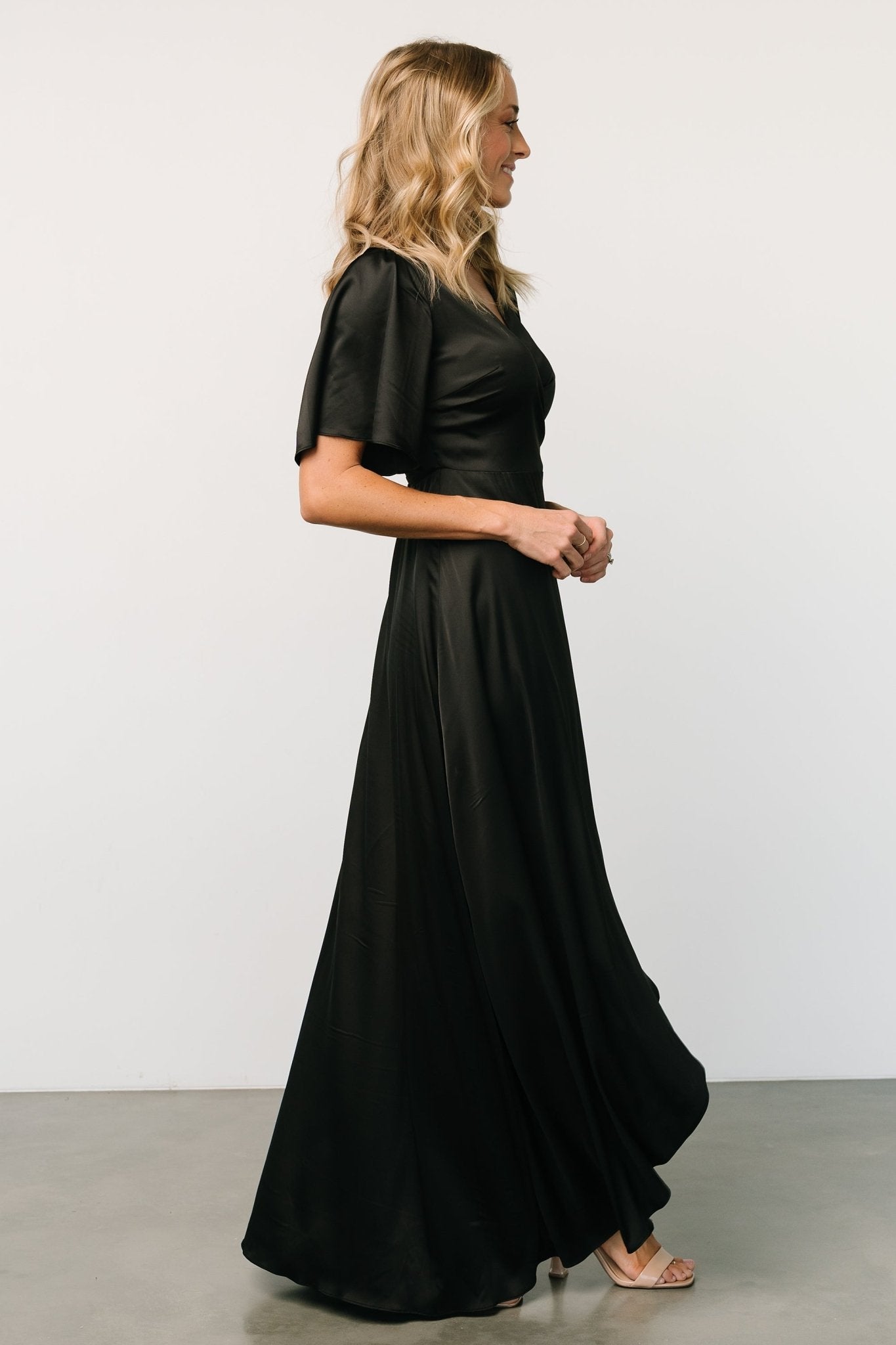 Vara Satin Maxi Wrap Dress | Black