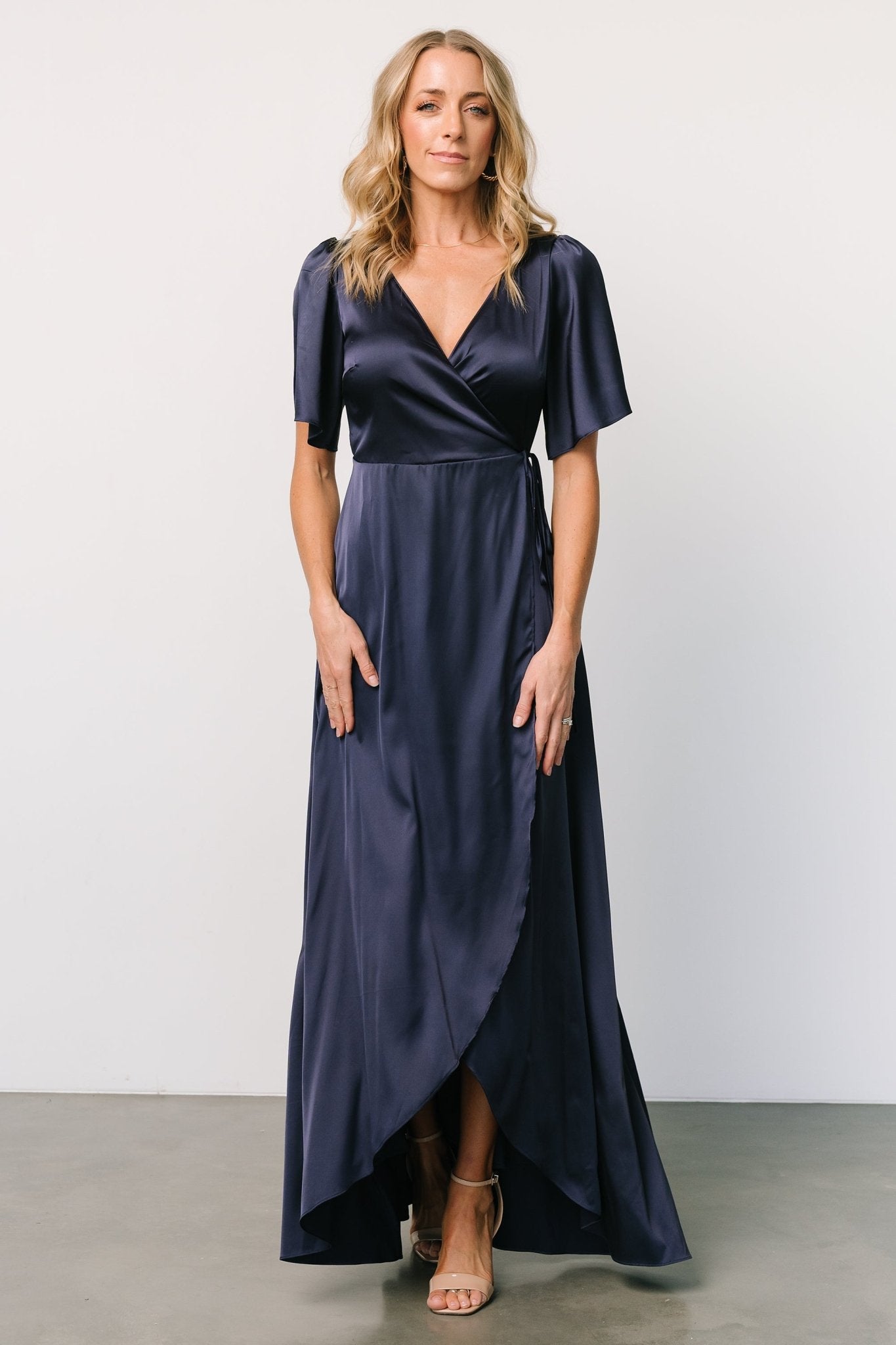 Vara Satin Maxi Wrap Dress | Navy
