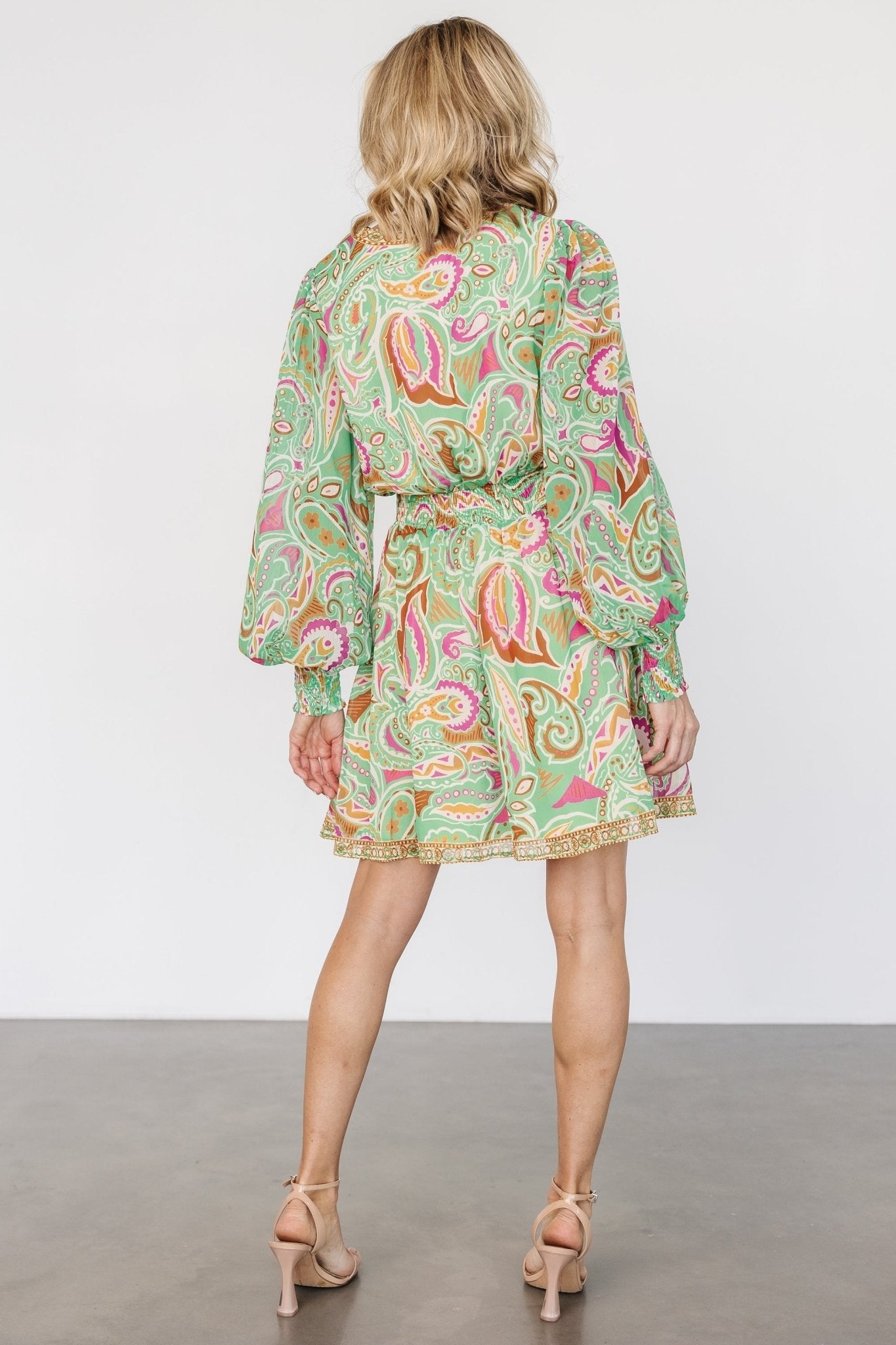 Vesta Short Dress | Green Print