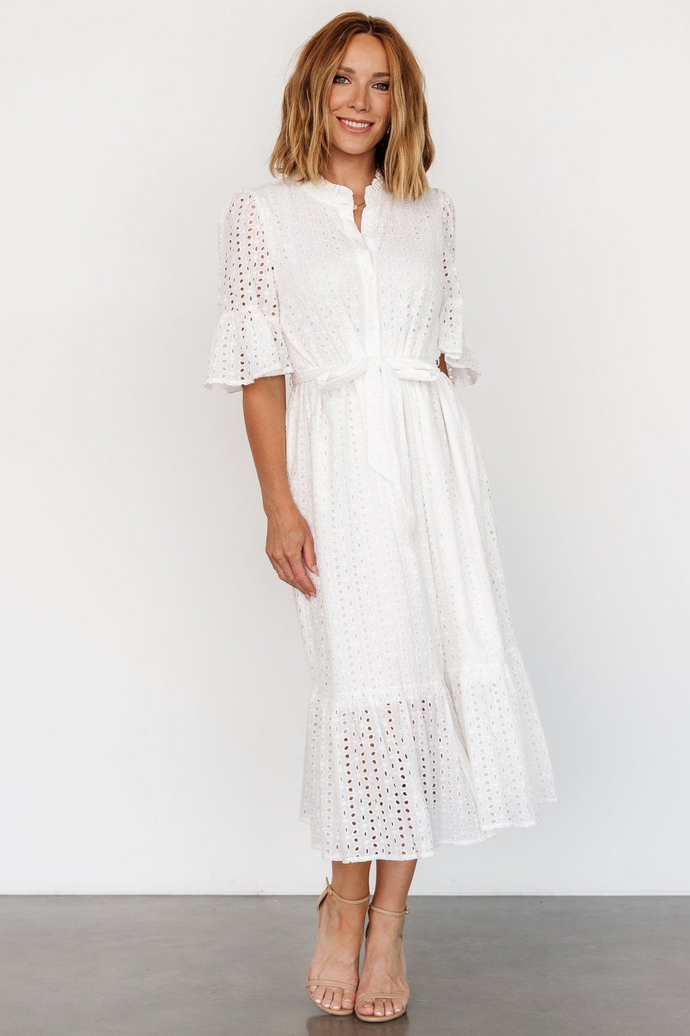 Virginia Eyelet Midi Dress | Off White