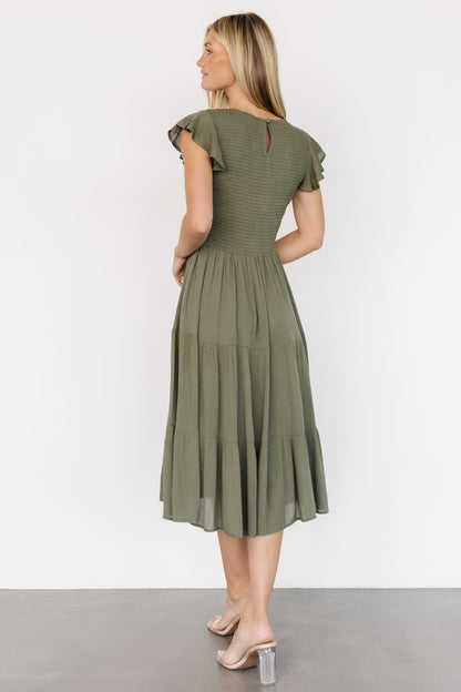 Loretta Smocked Midi Dress | Dark Sage