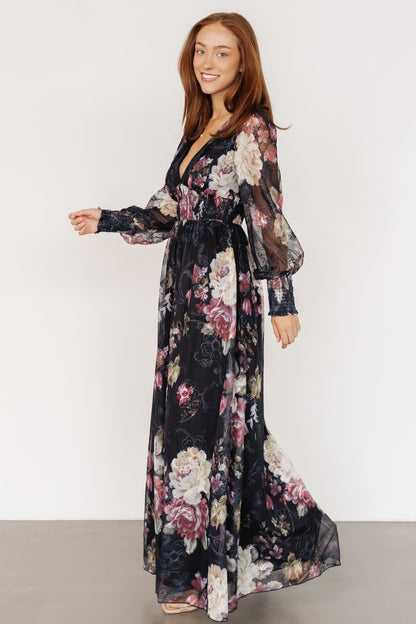 Jolie Embroidered Tulle Dress | Midnight + Mauve Floral