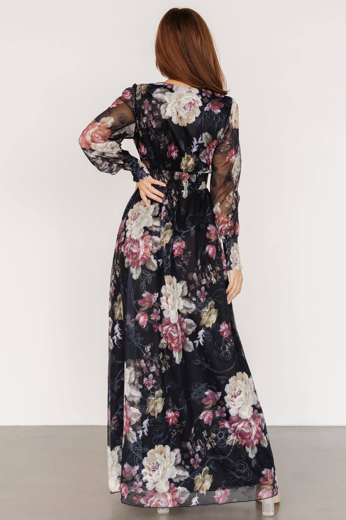 Jolie Embroidered Tulle Dress | Midnight + Mauve Floral