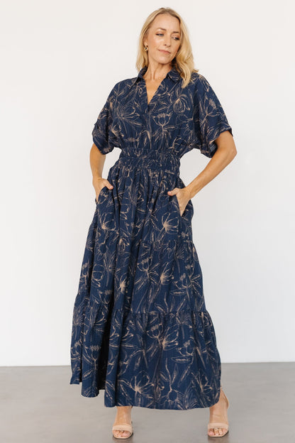Hedda Tiered Maxi Dress | Deep Blue + Natural Floral