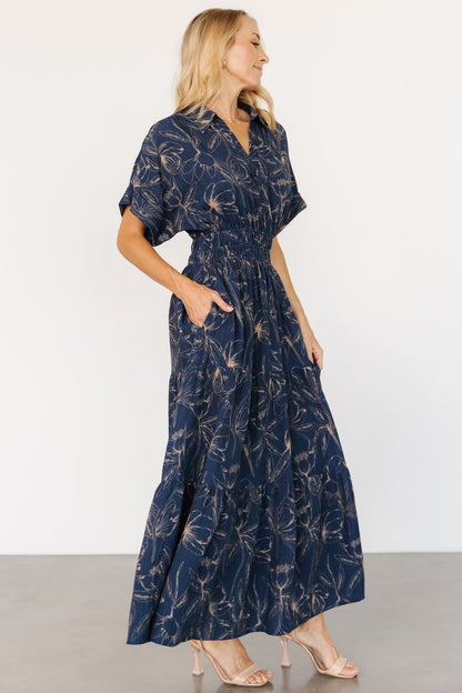 Hedda Tiered Maxi Dress | Deep Blue + Natural Floral