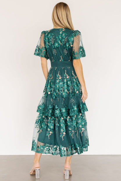 Lotte Embroidered Midi Dress | Emerald