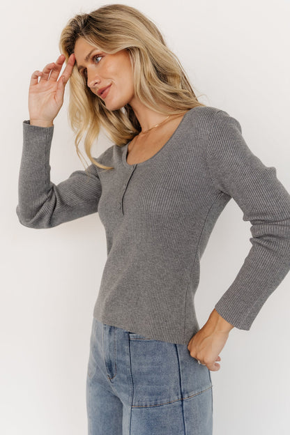 Leo Ribbed Henley Top | Gray