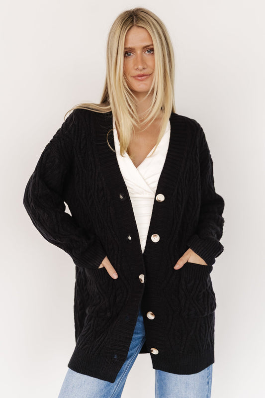 Alberta Cable Knit Cardigan | Black
