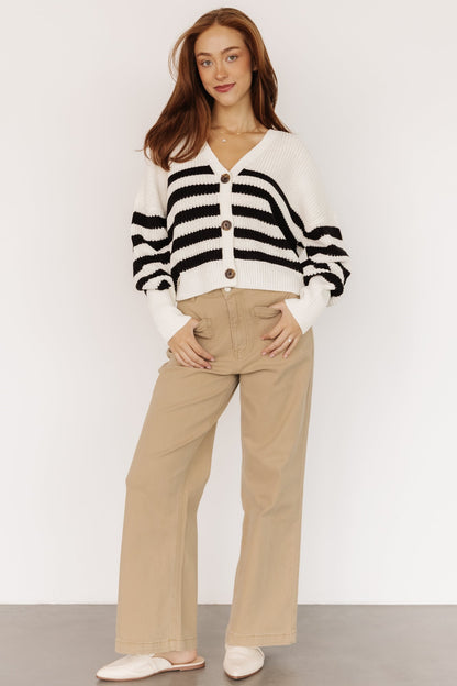 Gracie Knit Cardigan | Ivory + Black Stripe