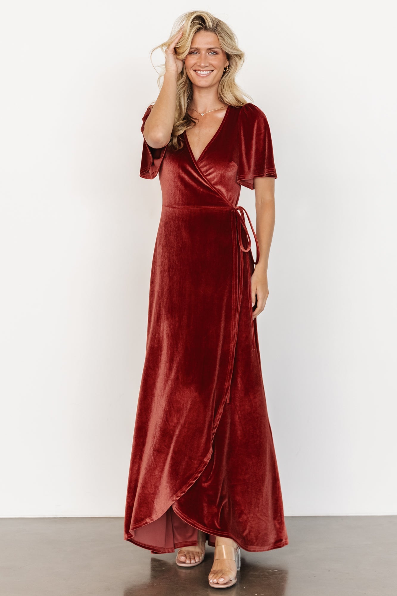 Katelyn Velvet Maxi Wrap Dress | Terracotta