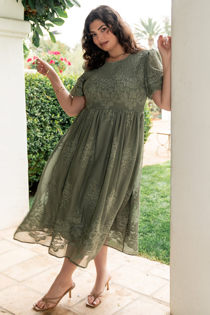 Corrine Embroidered Midi Dress | Deep Sage