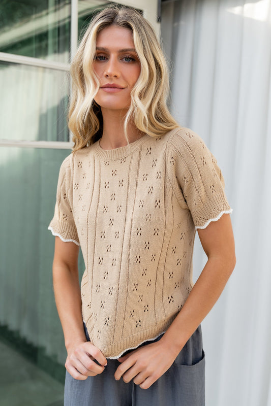 Britt Pointelle Knit Top | Natural + Ivory