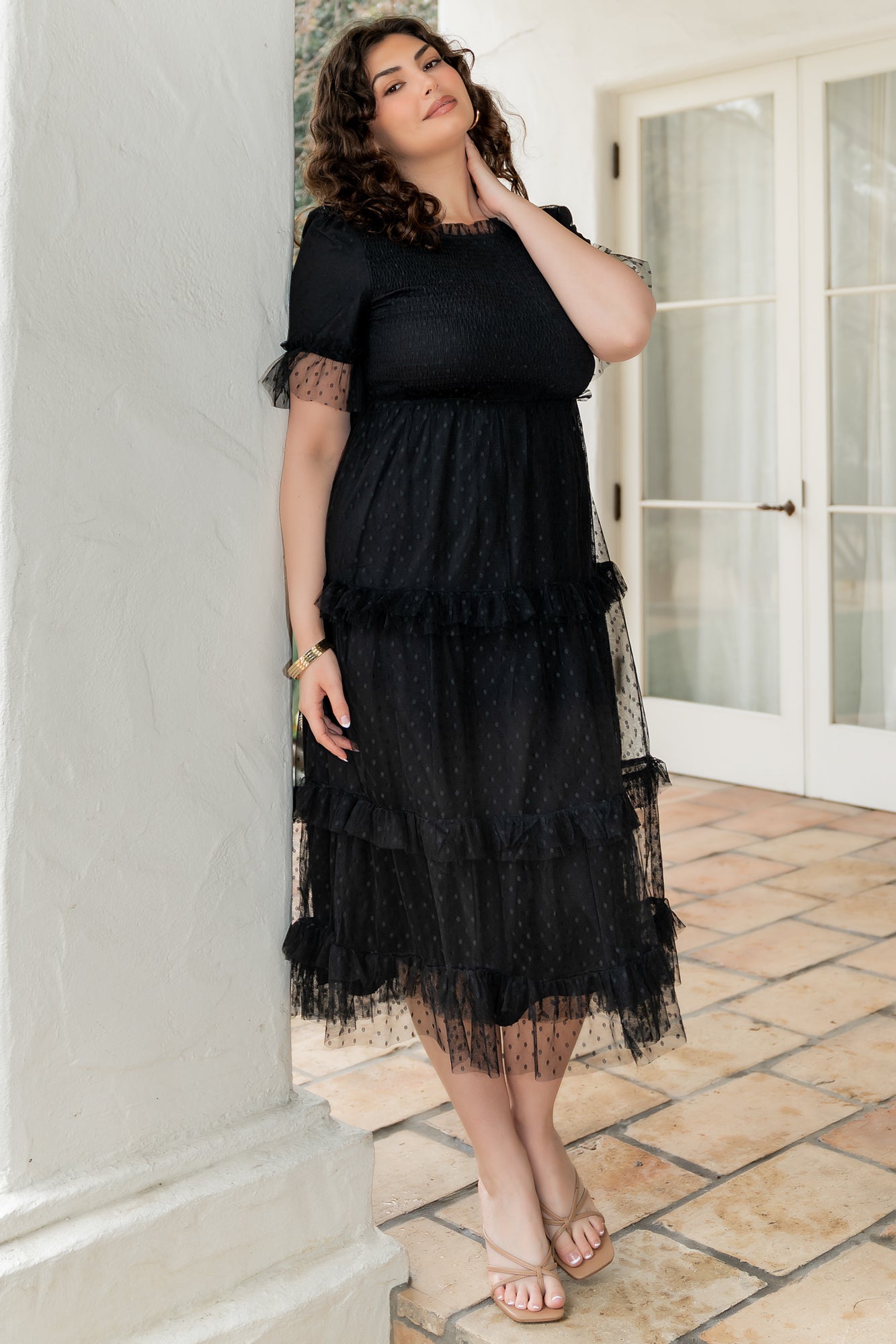 Lysandra Smocked Dot Dress | Black