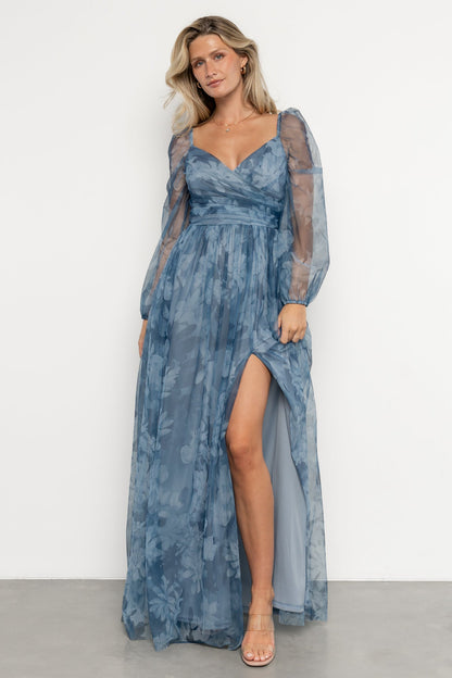 Nara Tulle Maxi Dress | Blue Floral