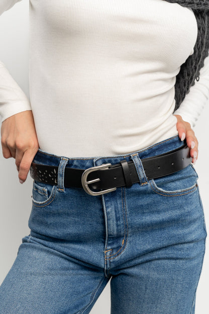 Harmony Floral Faux Leather Belt | Black