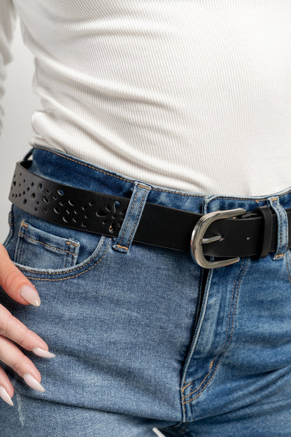 Harmony Floral Faux Leather Belt | Black