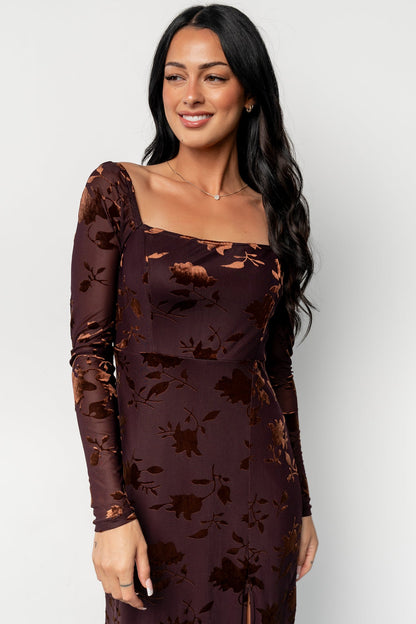 Tamara Midi Dress | Deep Plum + Dark Bronze Floral