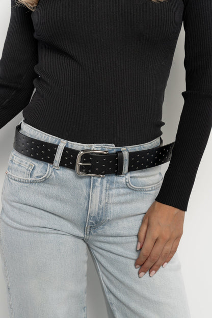 Jillian Hole Punched Faux Leather Belt | Black