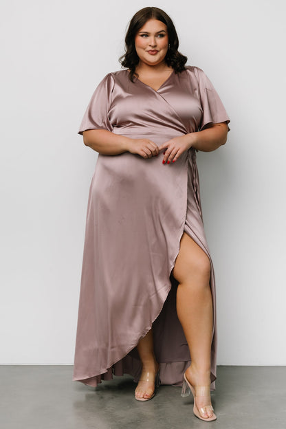 Vara Satin Maxi Wrap Dress | Lilac