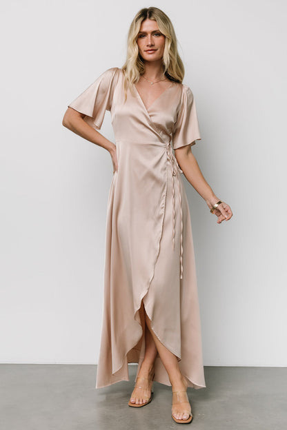 Vara Satin Maxi Wrap Dress | Champagne