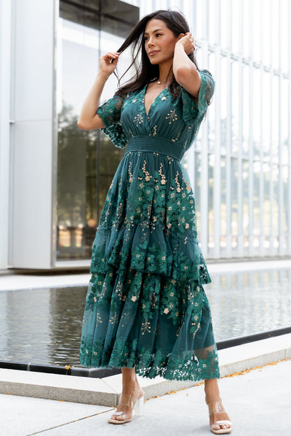 Lotte Embroidered Midi Dress | Emerald
