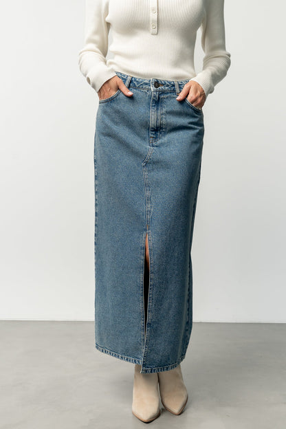 Aleksa Denim Midi Skirt | Medium Wash