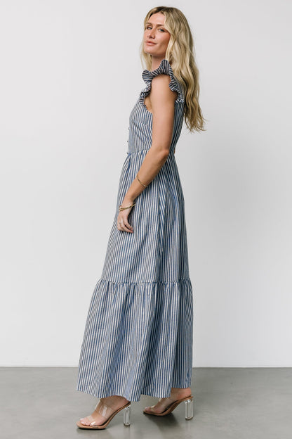 Hettie Button Maxi Dress | Blue Stripe