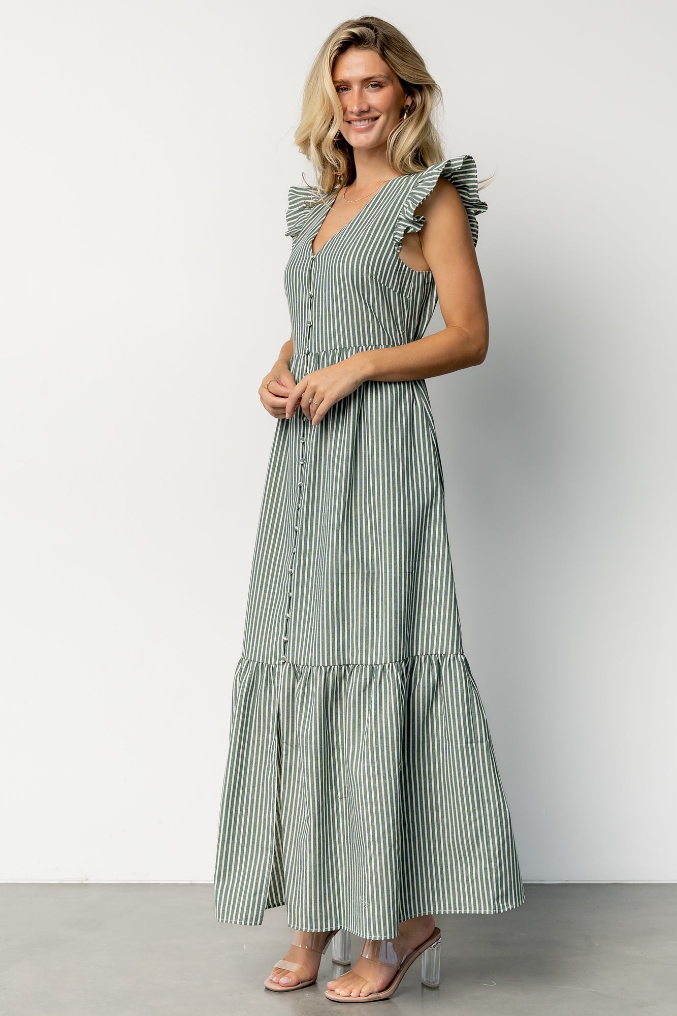 Hettie Button Maxi Dress | Green Stripe