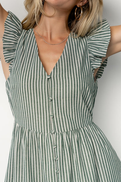 Hettie Button Maxi Dress | Green Stripe