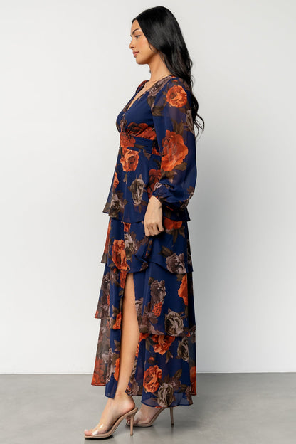 Mariella Tiered Maxi Dress | Navy + Rust