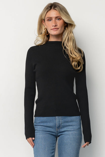 Ilsa Ribbed Sweater Top | Black