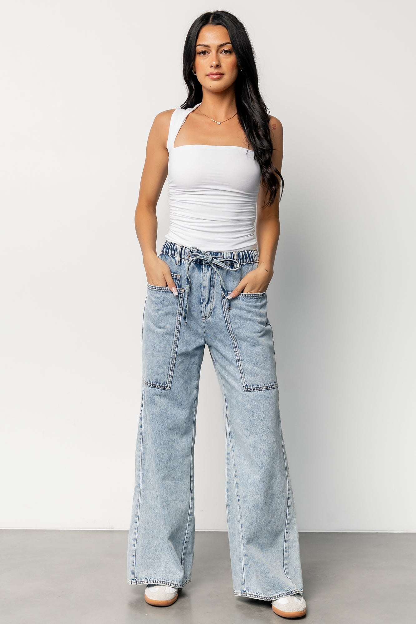 Skyler Drawstring Wide Leg Jeans | Light Wash