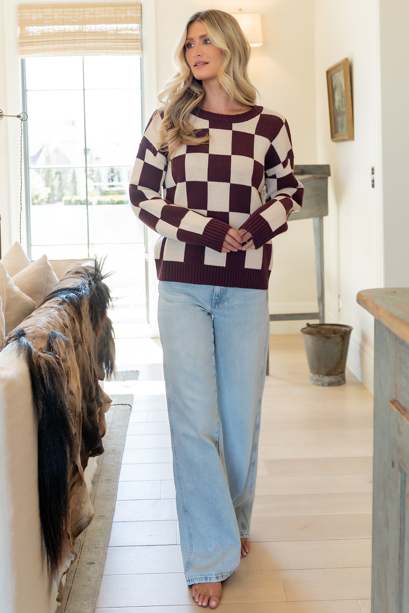 Quincy Checkered Sweater | Burgundy